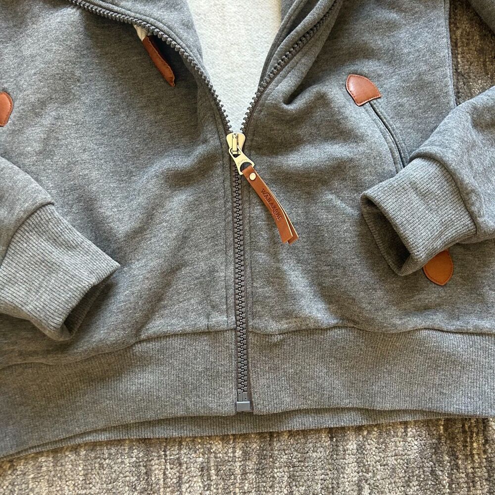Wanakome Gray Funnel Neck Zip Hoodie with Rope Drawstrings - Picture 6 of 10